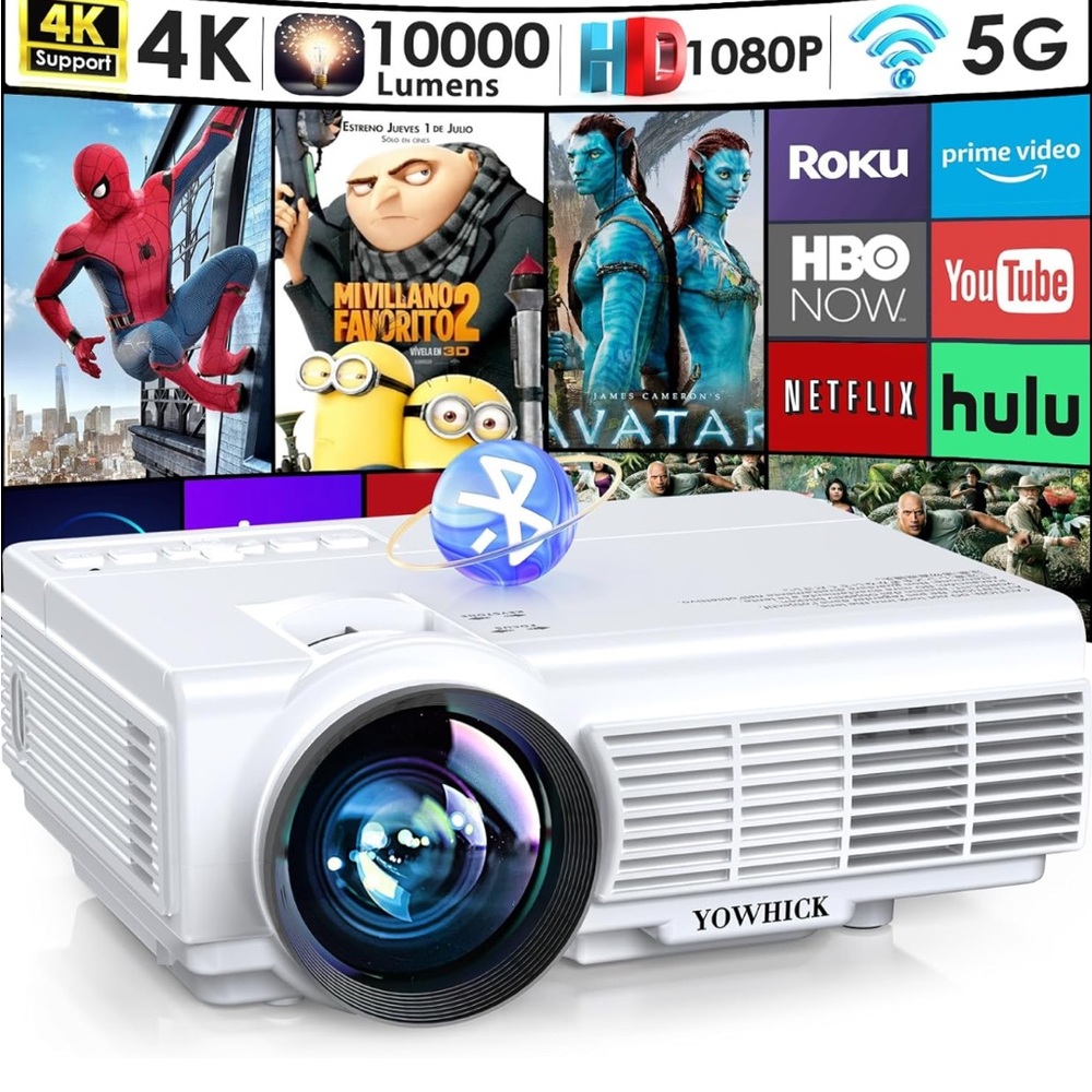 YOWHICK Projector with 5G WiFi Bluetooth, Native 1080P Outdoor Movie Projector